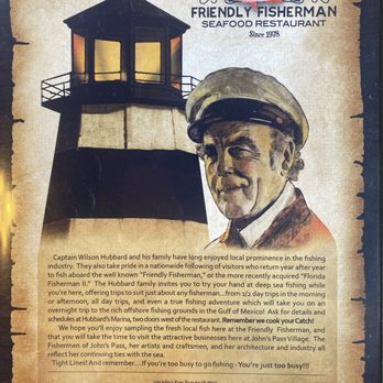 Friendly Fisherman Restaurant - Menu cover Captain Wilson Hubbard - Seafood Near Me - Madeira Beach, Florida Friendly Fisherman Restaurant - Menu cover Captain Wilson Hubbard - Seafood Near Me - Madeira Beach, Florida