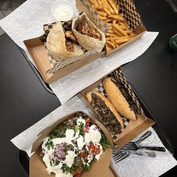 Tasa2Go - Large Meat Shawerma Sandwich -Medium Meat Shawerma Sandwich - Loaded Fries with Shawema- X4 Chicken Kabab - Egyptian Near Me - Fullerton, California