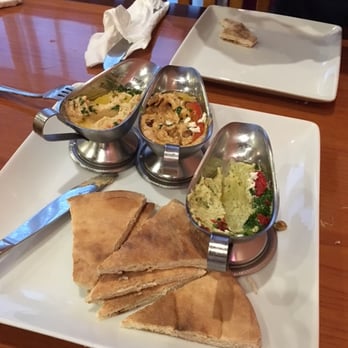 Zara's Mediterranean Kitchen - Hummus Trio: Traditional, Red Pepper, Greek - Halal Near Me - Spring, Texas Zara's Mediterranean Kitchen - Hummus Trio: Traditional, Red Pepper, Greek - Halal Near Me - Spring, Texas