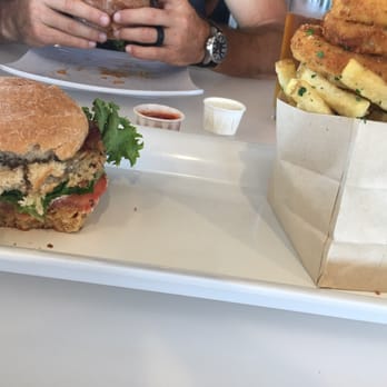 Burger Lounge - Quinoa veggie burger. Combo fries and onion rings - Burgers Near Me - Costa Mesa, California