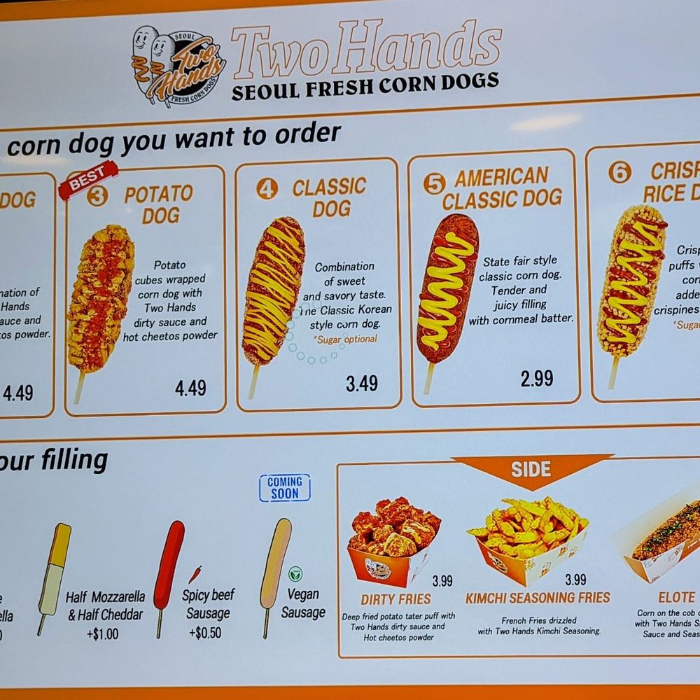 Two Hands Corn Dogs - MainPlace Mall - Menu - Korean Near Me - Santa Ana, California Two Hands Corn Dogs - MainPlace Mall - Menu - Korean Near Me - Santa Ana, California