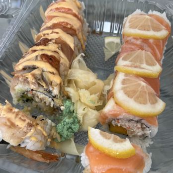 Kakuna Sushi - Skittles Roll (left) & Lemon Salmon Roll (right) - Ramen Near Me - Fremont, California