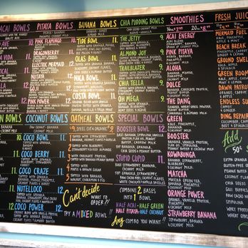 Playa Bowls - The menu is on a large board. - Acai Bowls Near Me - Chamblee, Georgia Playa Bowls - The menu is on a large board. - Acai Bowls Near Me - Chamblee, Georgia