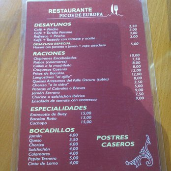 Sidrería Picos de Europa - Carta - Asturian Near Me - Llanes, O Sidrería Picos de Europa - Carta - Asturian Near Me - Llanes, O