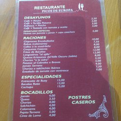 Sidrería Picos de Europa - Carta