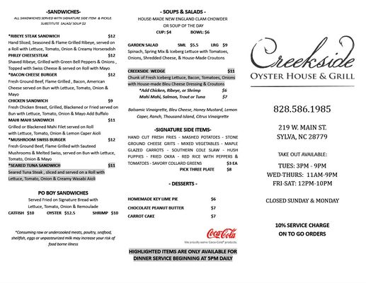 Menu photo 5 Creekside Oyster House & Grill Sylva, NC Menu photo 5 Creekside Oyster House & Grill Sylva, NC