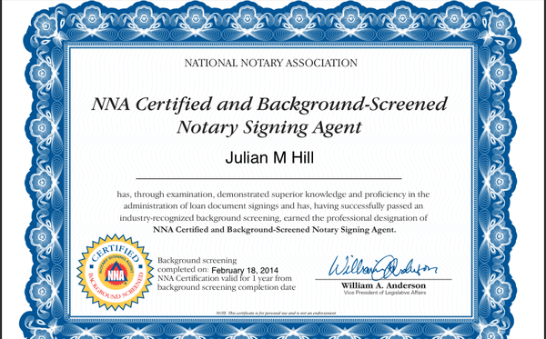 Julian M Hill - Notary Public of New York - NNA CERTIFIED & BACKGROUND-SCREENED, READY. - Manhattan, NY