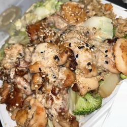 Quickway Hibachi - Chicken & shrimp with fried rice and veggies (cabbage and broccoli). I could eat at this place everyday.
