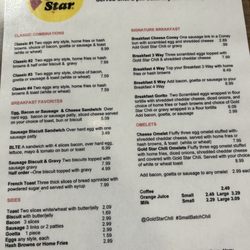 Gold Star - Breakfast menu