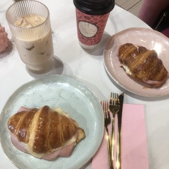 Spirit Made Cakes - Ham and cheese croissant, Chai Latte, and a hazelnut latte. - Custom Cakes Near Me - Clovis , California Spirit Made Cakes - Ham and cheese croissant, Chai Latte, and a hazelnut latte. - Custom Cakes Near Me - Clovis , California