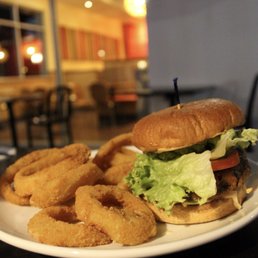 Chipotle Black Bean Burger & onion rings