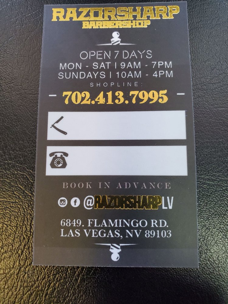 RAZOR SHARP BARBER SHOP Updated July 2024 29 Photos & 39 Reviews 6849 W Flamingo Rd, Las