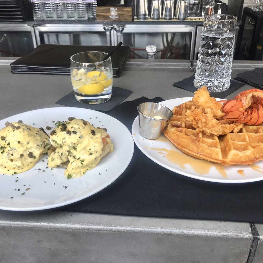 Modern Corner Grill - Salmón Benedict and waffle w lobster tail.... vodka tonic!!! - Steakhouses Near Me - Scottsdale, Arizona