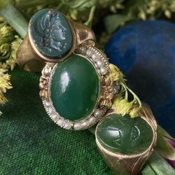 The Gold Hatpin - Green Gemstone Rings.
