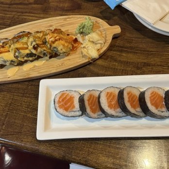 Konnichiwa - Godzilla roll and a salmon roll - Sushi Bars Near Me - Irmo, South Carolina