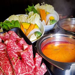 Nabemono Shabu Shabu - Veggies and meat comes with each combo :)