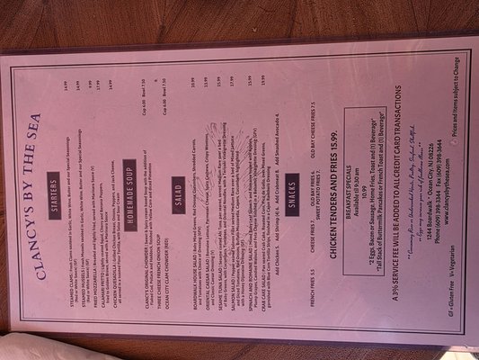 Menu photo 1 Clancy's By The Sea Ocean City, NJ