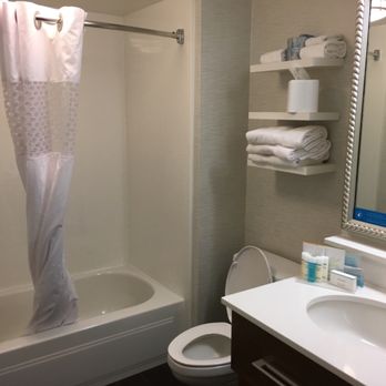 Hampton Inn Norfolk-Naval Base - The modern bathroom with a twist on the curtain(the hotel's doing) - Hotels Near Me - Norfolk, Virginia Hampton Inn Norfolk-Naval Base - The modern bathroom with a twist on the curtain(the hotel's doing) - Hotels Near Me - Norfolk, Virginia