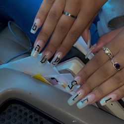 Asian Nails - Full set of acrylics with freehand lettering