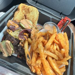 Double patty smash burger with beef bacon no cheese Double patty smash burger with beef bacon no cheese