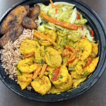 Jamaica Sweet Spices - Curry Shrimp, beans & rice, cabbage & plantains - Caribbean Near Me - Oakland, California