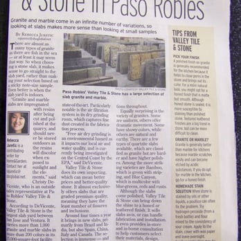 Valley Tile & Stone Inc. - Article from the Tribune - Building Supplies Near Me - Paso Robles, California