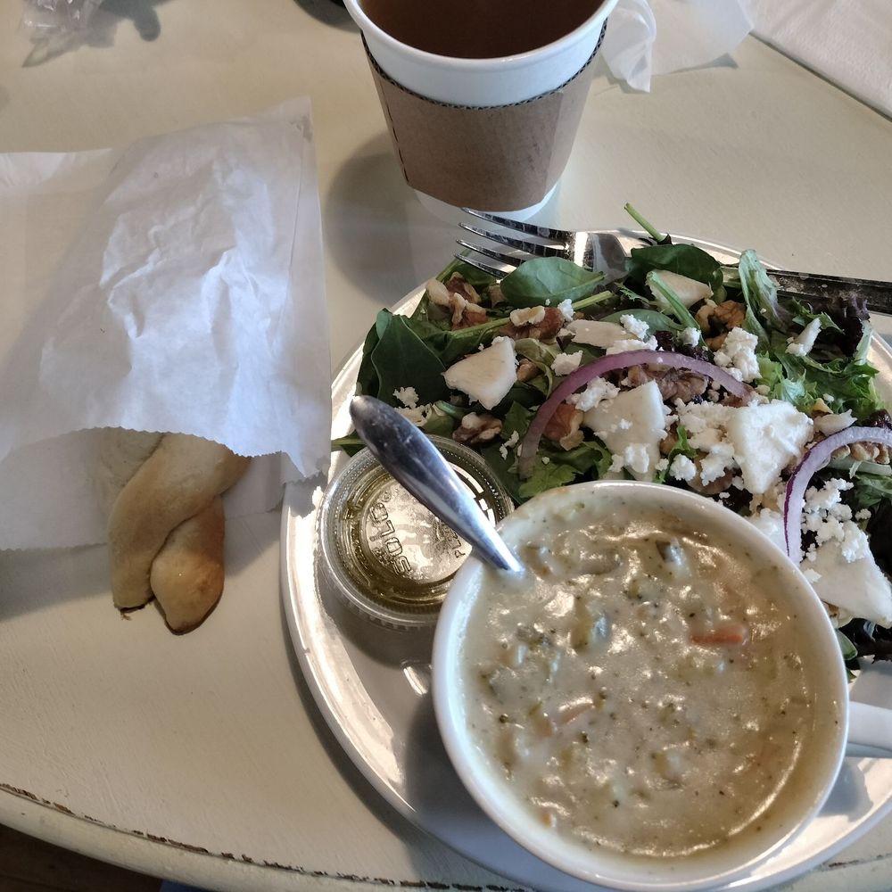 Valley Bread and Bounty - Salad and small soup combo with side of bread: $11.50. Today: cream of broccoli and apple/craisin/walnut salad. Small hot cider: $3.50. - Bakeries Near Me - Fillmore, New York Valley Bread and Bounty - Salad and small soup combo with side of bread: $11.50. Today: cream of broccoli and apple/craisin/walnut salad. Small hot cider: $3.50. - Bakeries Near Me - Fillmore, New York