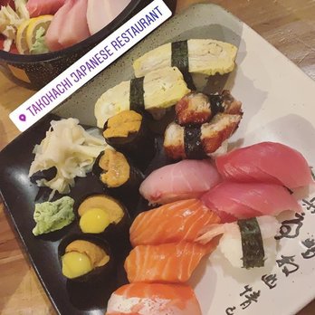 Takohachi Japanese Restaurant - Top: Sashimi Regular - also came with a small miso soup and rice Bottom: First plate of $1 nigiri - Japanese Near Me - Arlington, Virginia Takohachi Japanese Restaurant - Top: Sashimi Regular - also came with a small miso soup and rice Bottom: First plate of $1 nigiri - Japanese Near Me - Arlington, Virginia