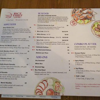 Rice Thief - Menu, side 1 (photo taken August 2026) - Korean Near Me - Long Island City, New York Rice Thief - Menu, side 1 (photo taken August 2026) - Korean Near Me - Long Island City, New York