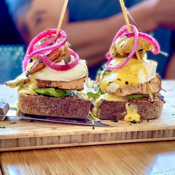 Outpost Kitchen - Shrimp, salmon, egg and avocado toast - Breakfast & Brunch Near Me - Costa Mesa, California Outpost Kitchen - Shrimp, salmon, egg and avocado toast - Breakfast & Brunch Near Me - Costa Mesa, California