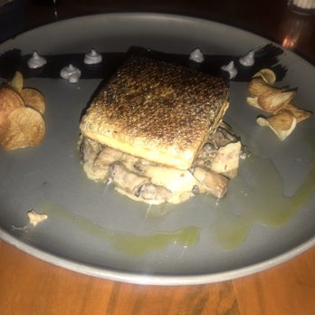 Patio 8 - Salmon in mushroom sauce with crisped potatoes - Bars Near Me - Playa del Carmen, ROO