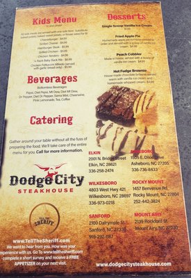 Menu photo 3 Dodge City Steakhouse Mount Airy, NC