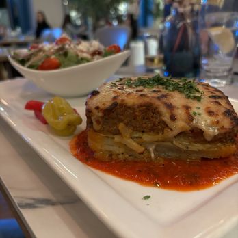 Greek Bistro - Danielle's Moussaka and Greek salad. - Greek Near Me - Glendale, California Greek Bistro - Danielle's Moussaka and Greek salad. - Greek Near Me - Glendale, California