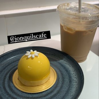 Jonquils Cafe & Bakery - honey pear pastry and an iced oat milk latte - Cafes Near Me - Boston, Massachusetts