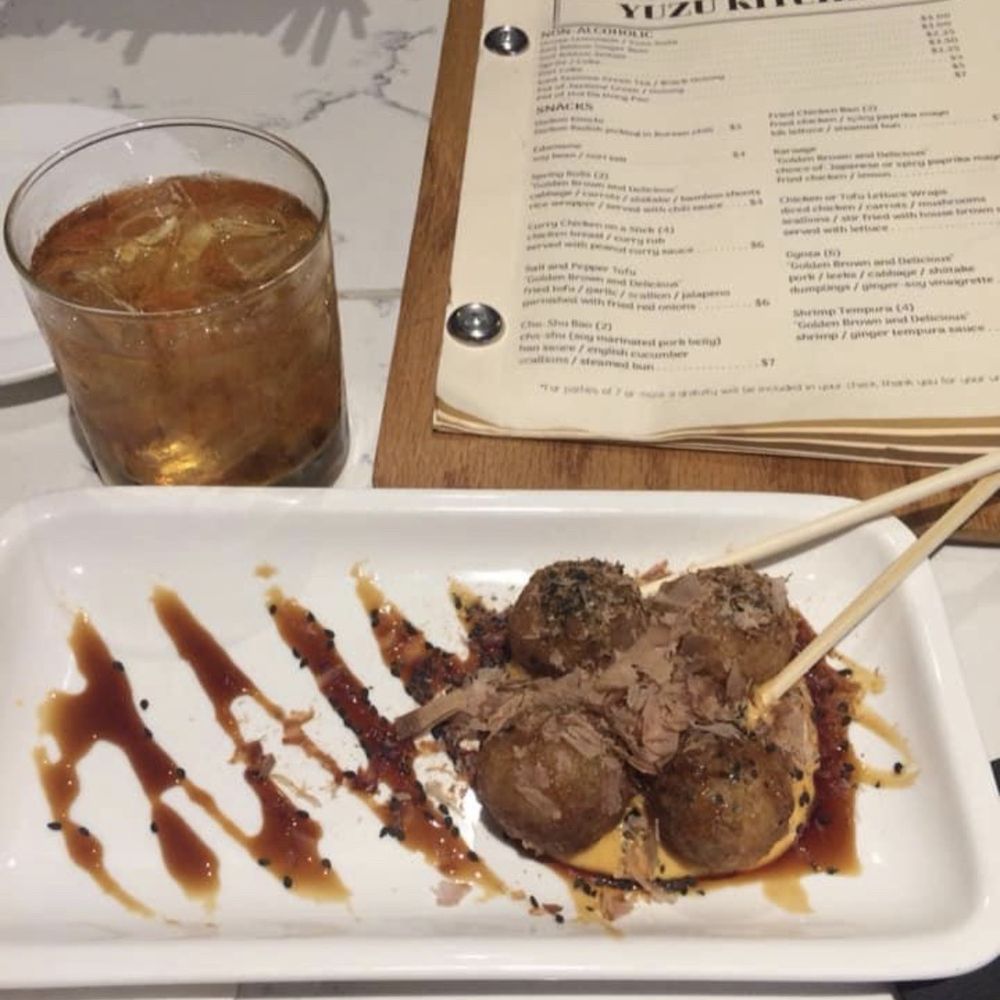 Yuzu Kitchen - Takoyaki and a toasted shochu cocktail. Emphasis on the cocoa nibs in the cocktail! - Ramen Near Me - Pittsburgh, Pennsylvania Yuzu Kitchen - Takoyaki and a toasted shochu cocktail. Emphasis on the cocoa nibs in the cocktail! - Ramen Near Me - Pittsburgh, Pennsylvania