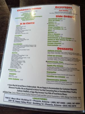 Menu photo 1 Carlos O'Brien's Mexican Restaurant Phoenix, AZ Menu photo 1 Carlos O'Brien's Mexican Restaurant Phoenix, AZ