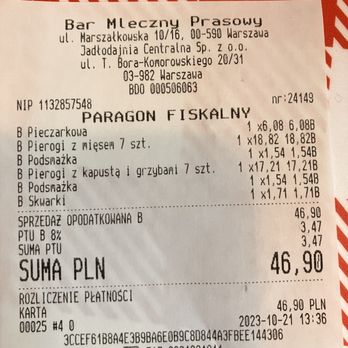 Prasowy - Receipt - Polish Near Me - Warsaw, MZ Prasowy - Receipt - Polish Near Me - Warsaw, MZ