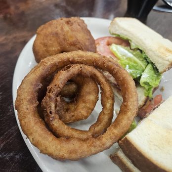 Monica’s Cafe - BLT and giant onion rings. We should have taken a photo of the terrible bacon. - Cafes Near Me - Show Low, Arizona