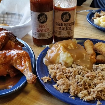 Ole Time Barbecue - Platter: half chicken and pulled pork with apple sticks and mashed potatoes - Barbeque Near Me - Raleigh, North Carolina Ole Time Barbecue - Platter: half chicken and pulled pork with apple sticks and mashed potatoes - Barbeque Near Me - Raleigh, North Carolina