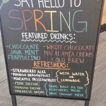 Starbucks - a blackboard with a list of drinks - Coffee & Tea Near Me - Orlando, Florida Starbucks - a blackboard with a list of drinks - Coffee & Tea Near Me - Orlando, Florida