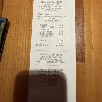 Black Angus Steakhouse - Receipt - Steakhouses Near Me - Bakersfield, California