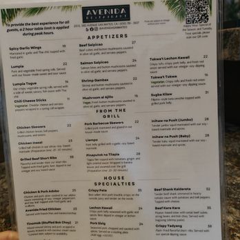 Avenida Restaurant - Menu PT 1 - March 2024 - Filipino Near Me - San Mateo, California