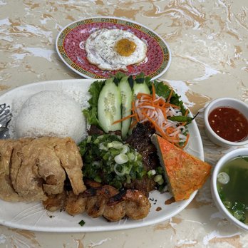 Com Tam Dat Thanh - Number 3 on menu, doesn't come with Egg but I didn't want shredded pork skins changed to egg instead. - Vietnamese Near Me - Sacramento, California Com Tam Dat Thanh - Number 3 on menu, doesn't come with Egg but I didn't want shredded pork skins changed to egg instead. - Vietnamese Near Me - Sacramento, California