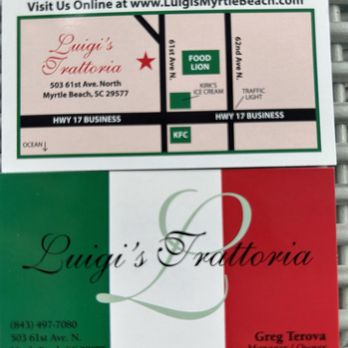 Luigi's Trattoria - The card and a map to get here. - Italian Near Me - Myrtle Beach, South Carolina