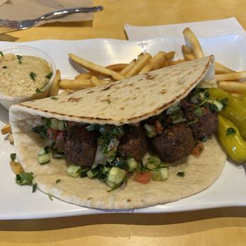 Chello Grill - Falafel open face sandwich vegan style. Sub hummus and no feta. I asked for peperoncini  too. Delish - Mediterranean Near Me - Albuquerque, New Mexico