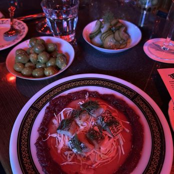 Fet-Fisk - Pickled mackerel, olives, and pickled cucumbers - Desserts Near Me - Pittsburgh, Pennsylvania