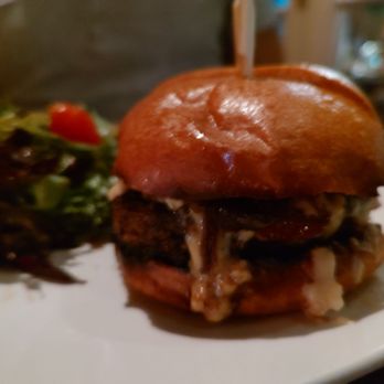 The Chelsea - a burger and a salad on a plate - New American Near Me - Fairfield, Connecticut The Chelsea - a burger and a salad on a plate - New American Near Me - Fairfield, Connecticut