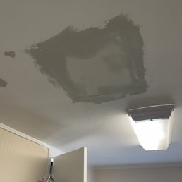 Installer put a foot through my ceiling and his weight cracked in other places that have putty. Installer put a foot through my ceiling and his weight cracked in other places that have putty.