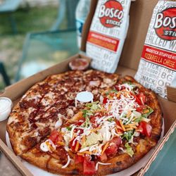 Country Corners Pizza and More - Half BLT Half Bbq chicken pizza and bosco sticks