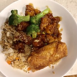 Sesame chicken, chicken fried rice, egg roll Sesame chicken, chicken fried rice, egg roll